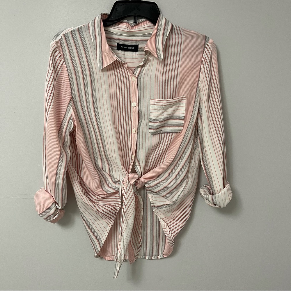 Long sleeve button up tie front top